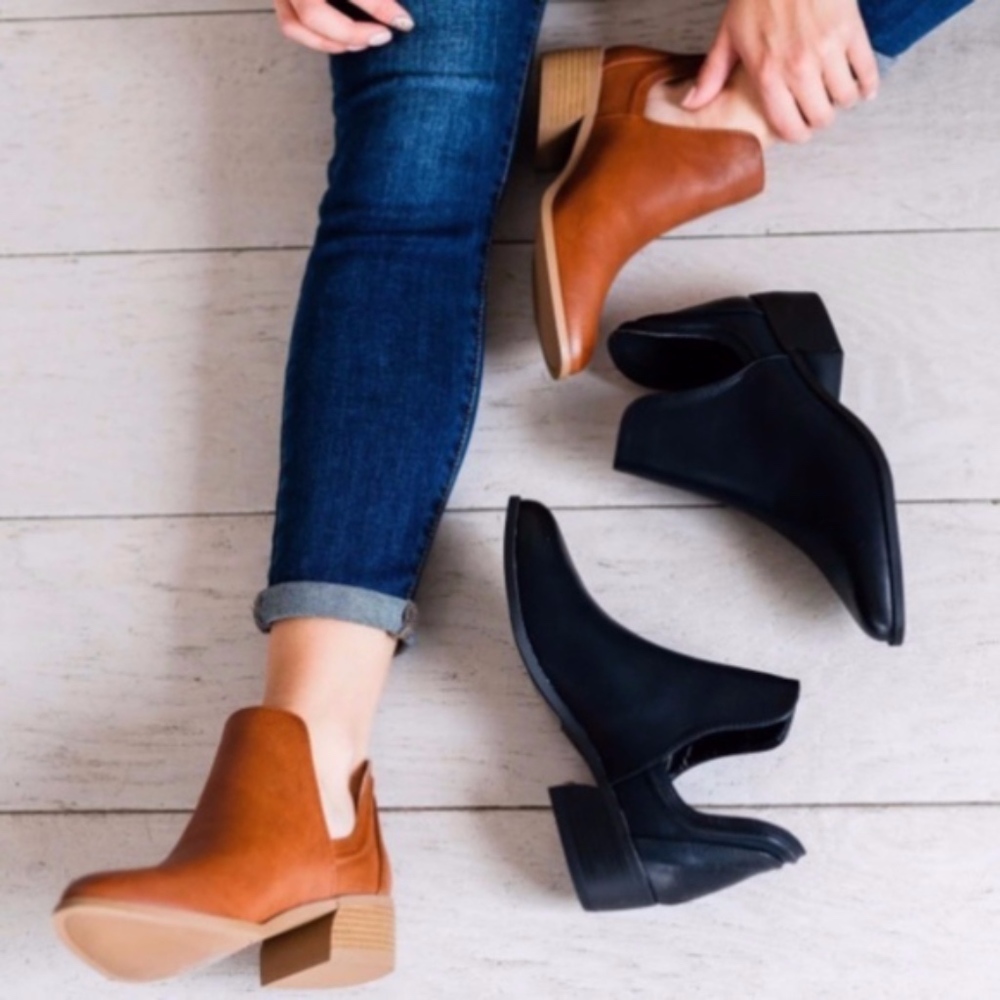 Boho Cut out Vegan Leather Slip On Booties Black